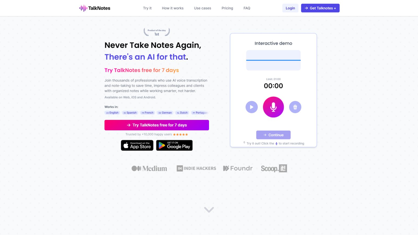 Talknotes нейросеть Главная страница