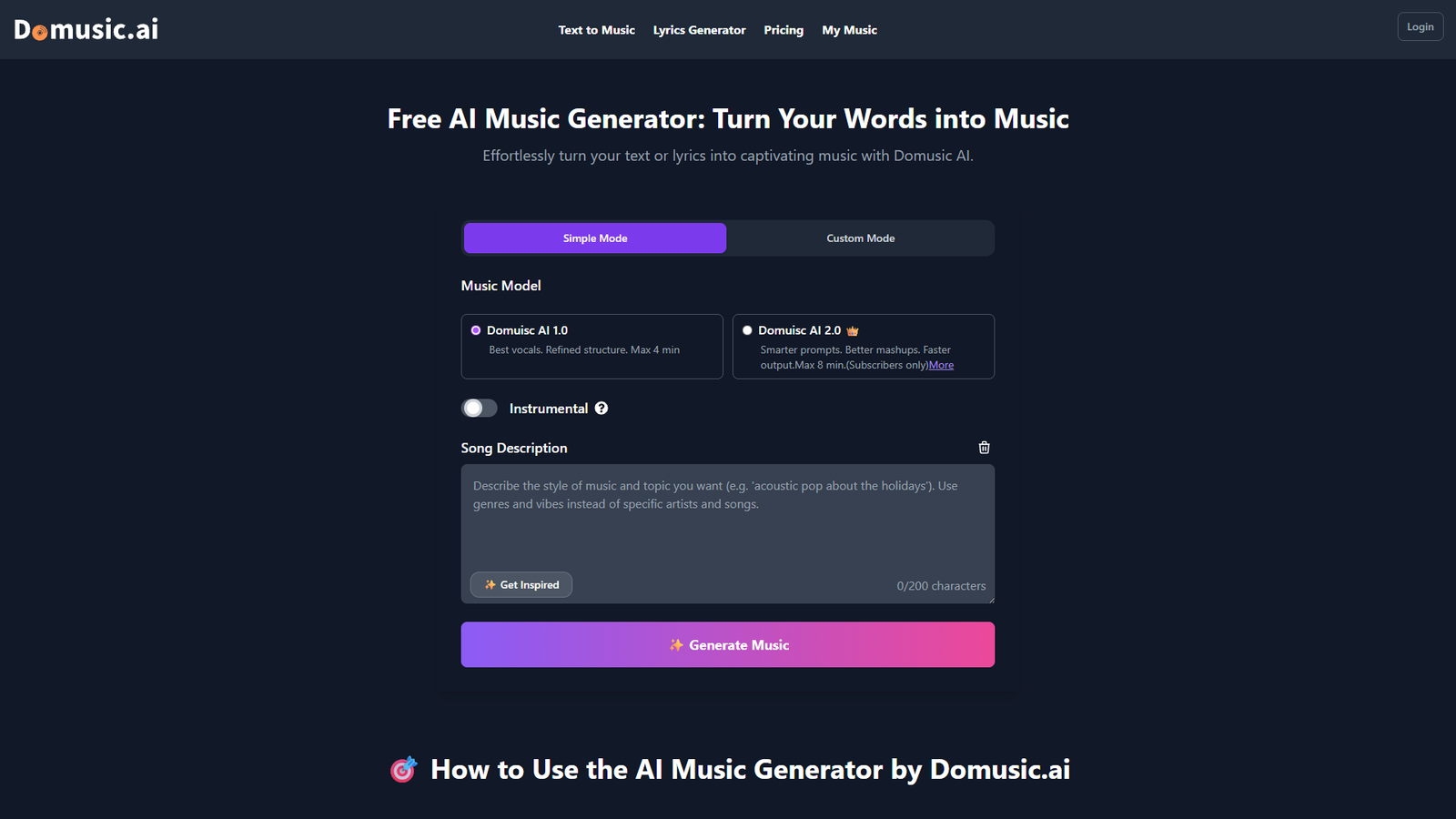 Domusic AI — интерфейс нейросети Domusic AI — интерфейс нейросети