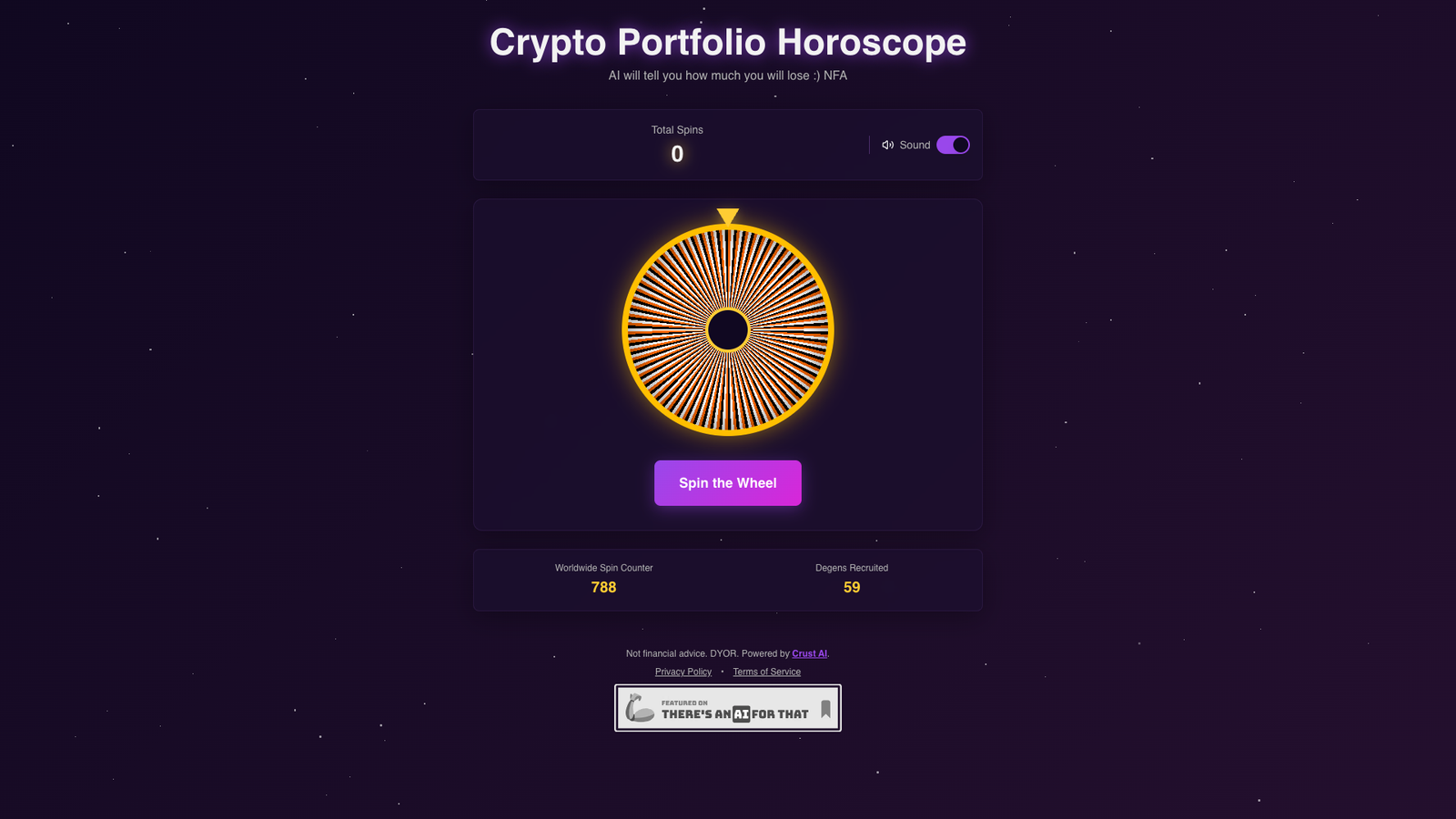 Crypto Portfolio Horoscope — интерфейс нейросети