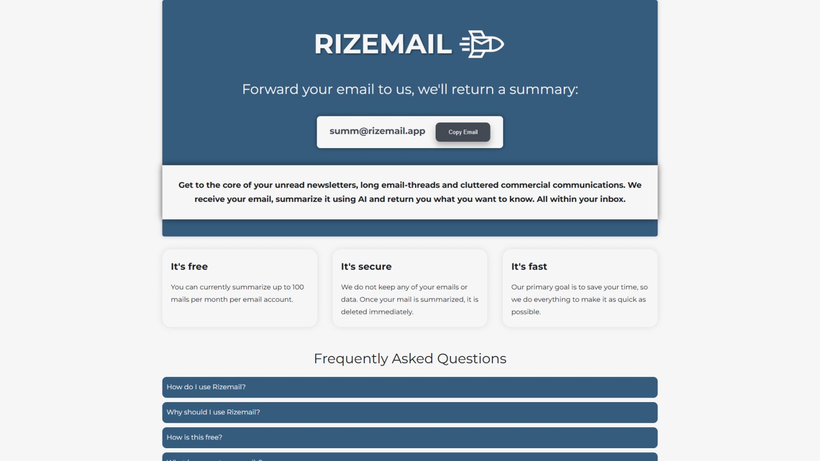 Rizemail нейросеть Главная страница