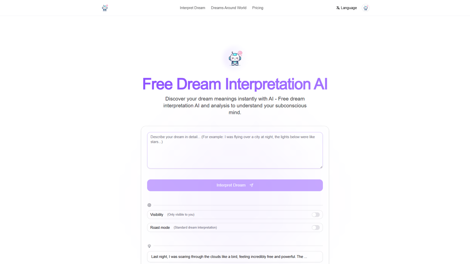 Dream Interpretation AI — интерфейс нейросети Dream Interpretation AI — интерфейс нейросети