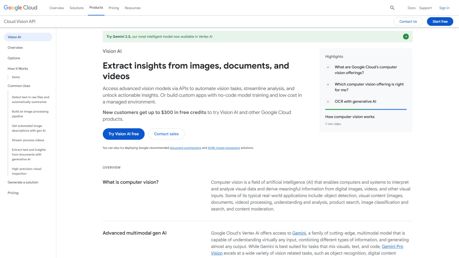 Google Cloud Vision AI нейросеть Главная страница