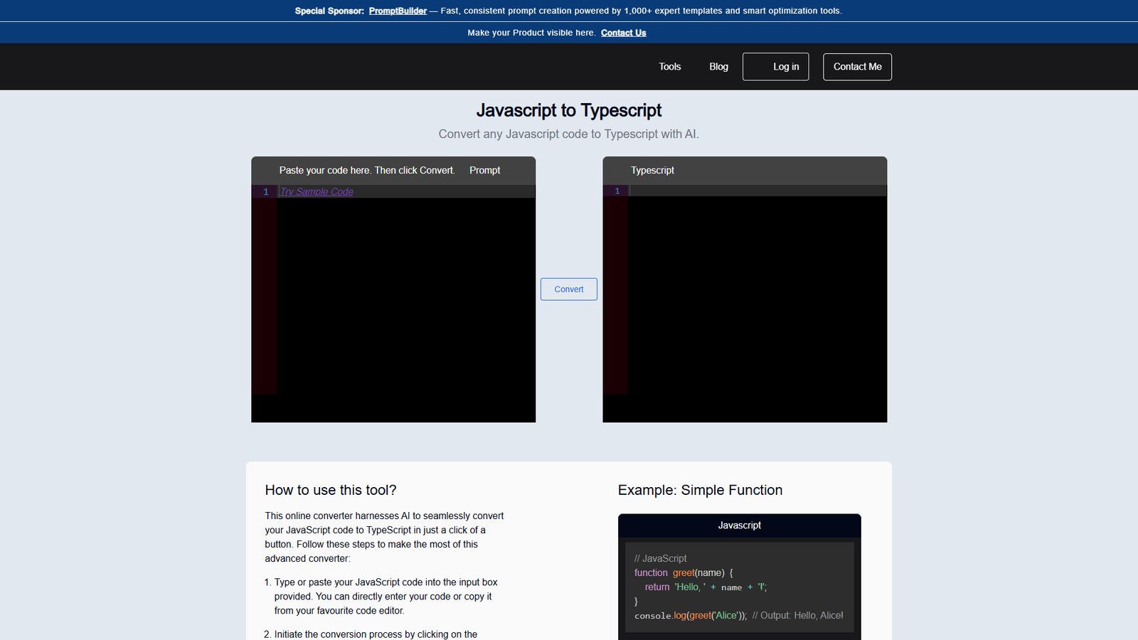 Js2TS — конвертер Javascript в Typescript на ИИ — интерфейс нейросети Js2TS — конвертер Javascript в Typescript на ИИ — интерфейс нейросети