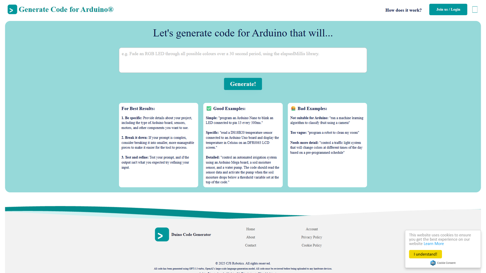 Code Generator for Arduino — интерфейс нейросети Code Generator for Arduino — интерфейс нейросети