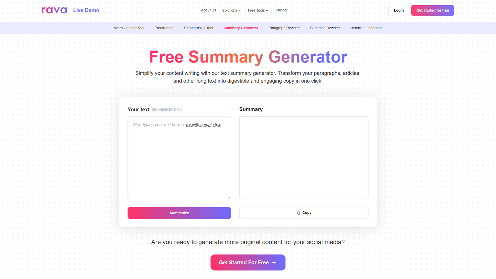 Rava AI Summary Generator — интерфейс нейросети Rava AI Summary Generator — интерфейс нейросети