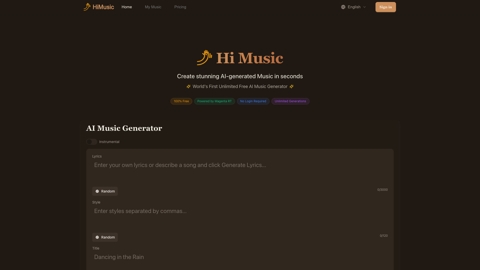 Hi Music — интерфейс нейросети Hi Music — интерфейс нейросети