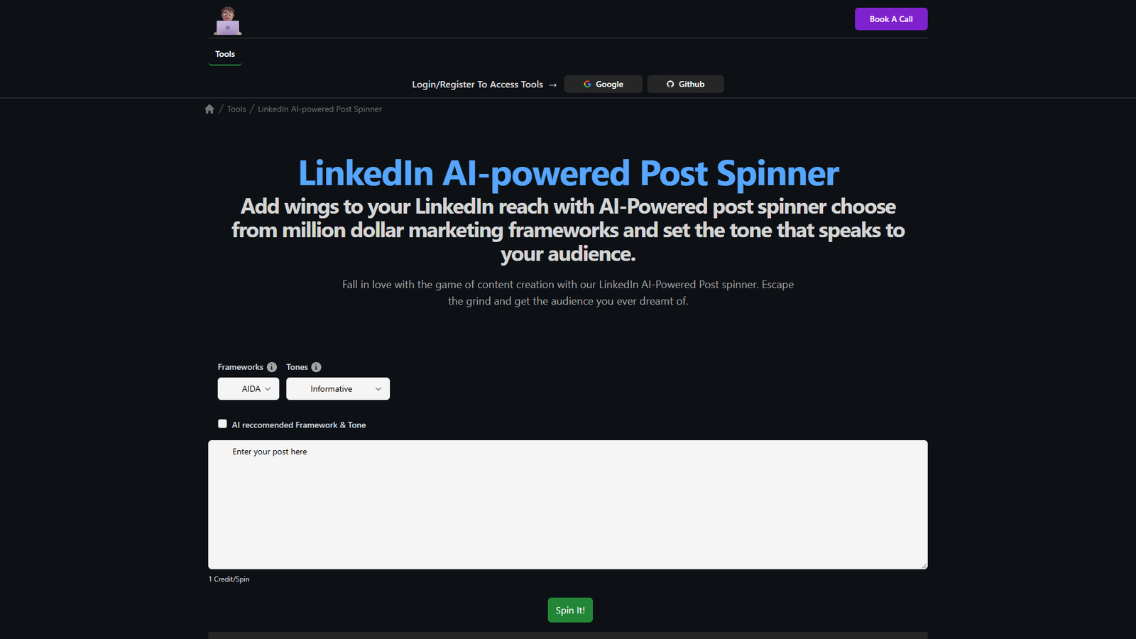LinkedIn AI-powered Post Spinner — интерфейс нейросети LinkedIn AI-powered Post Spinner — интерфейс нейросети