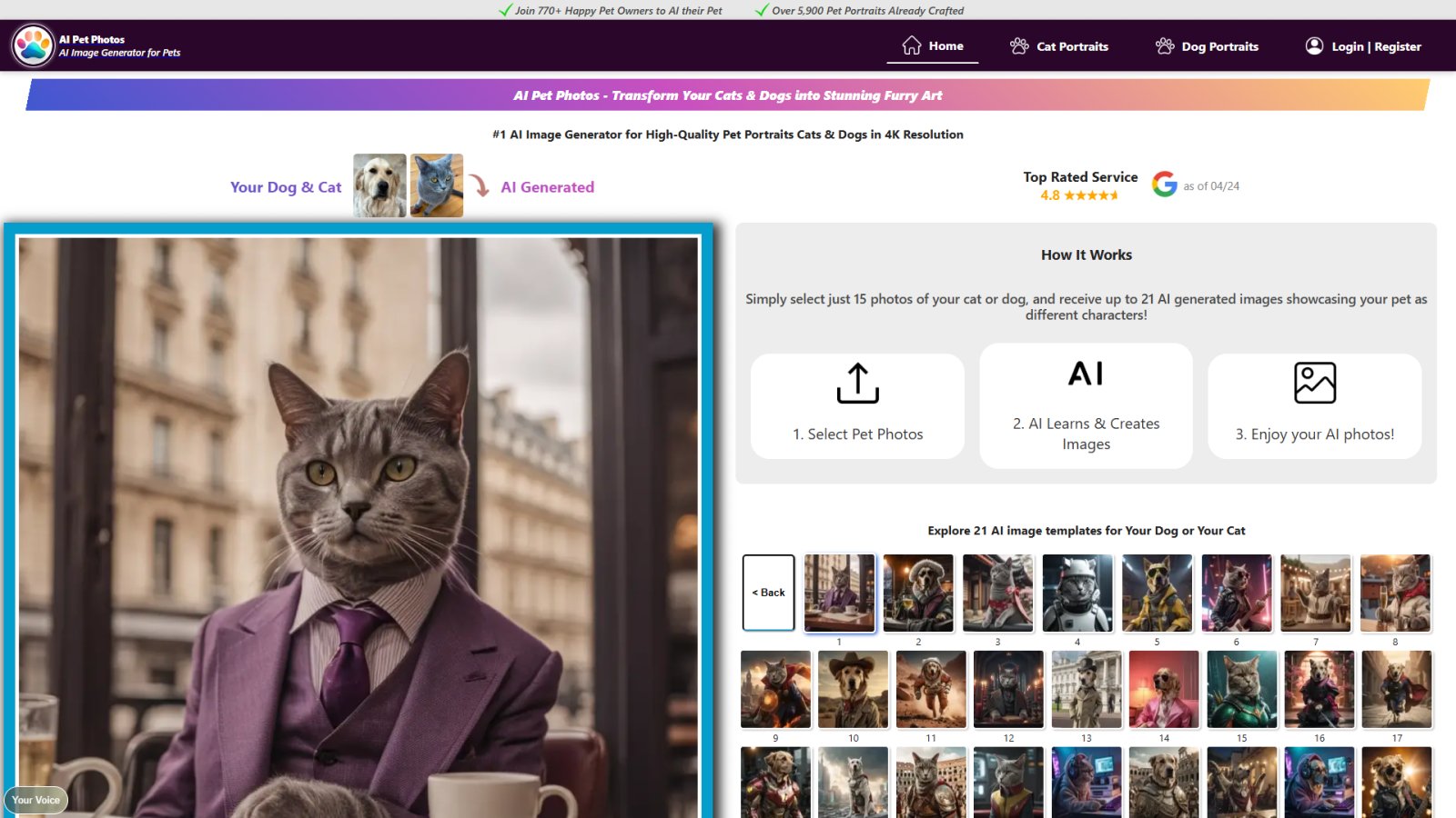AI Pet Photos нейросеть Главная страница