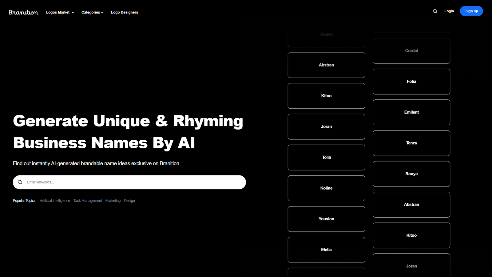 Branition AI Business Name Generator — интерфейс нейросети Branition AI Business Name Generator — интерфейс нейросети