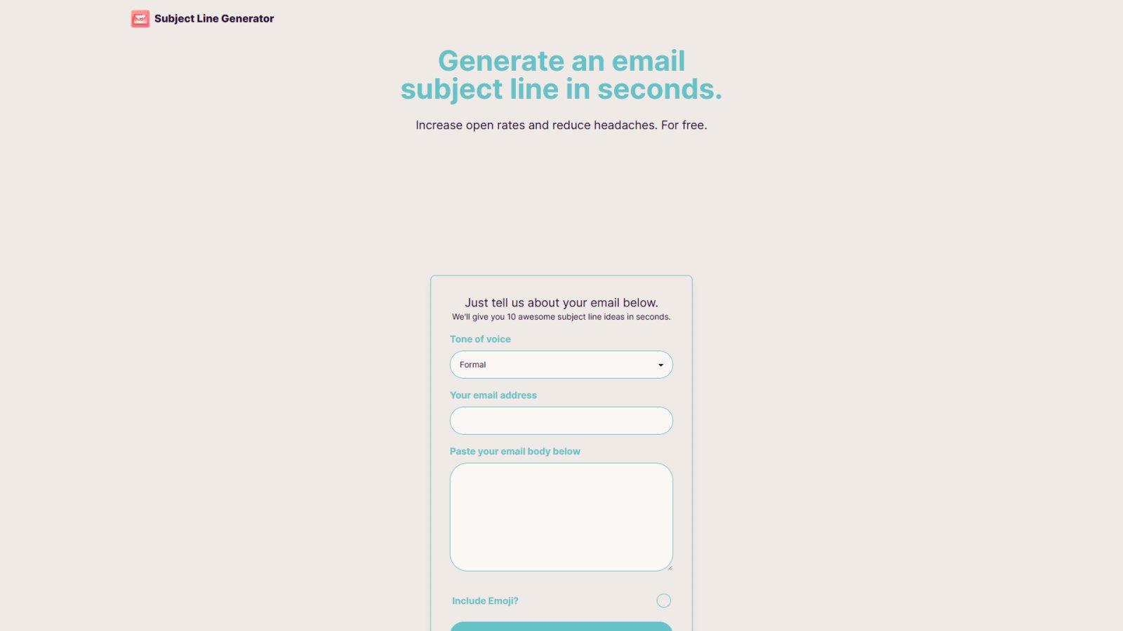 Subject Line Generator нейросеть Главная страница