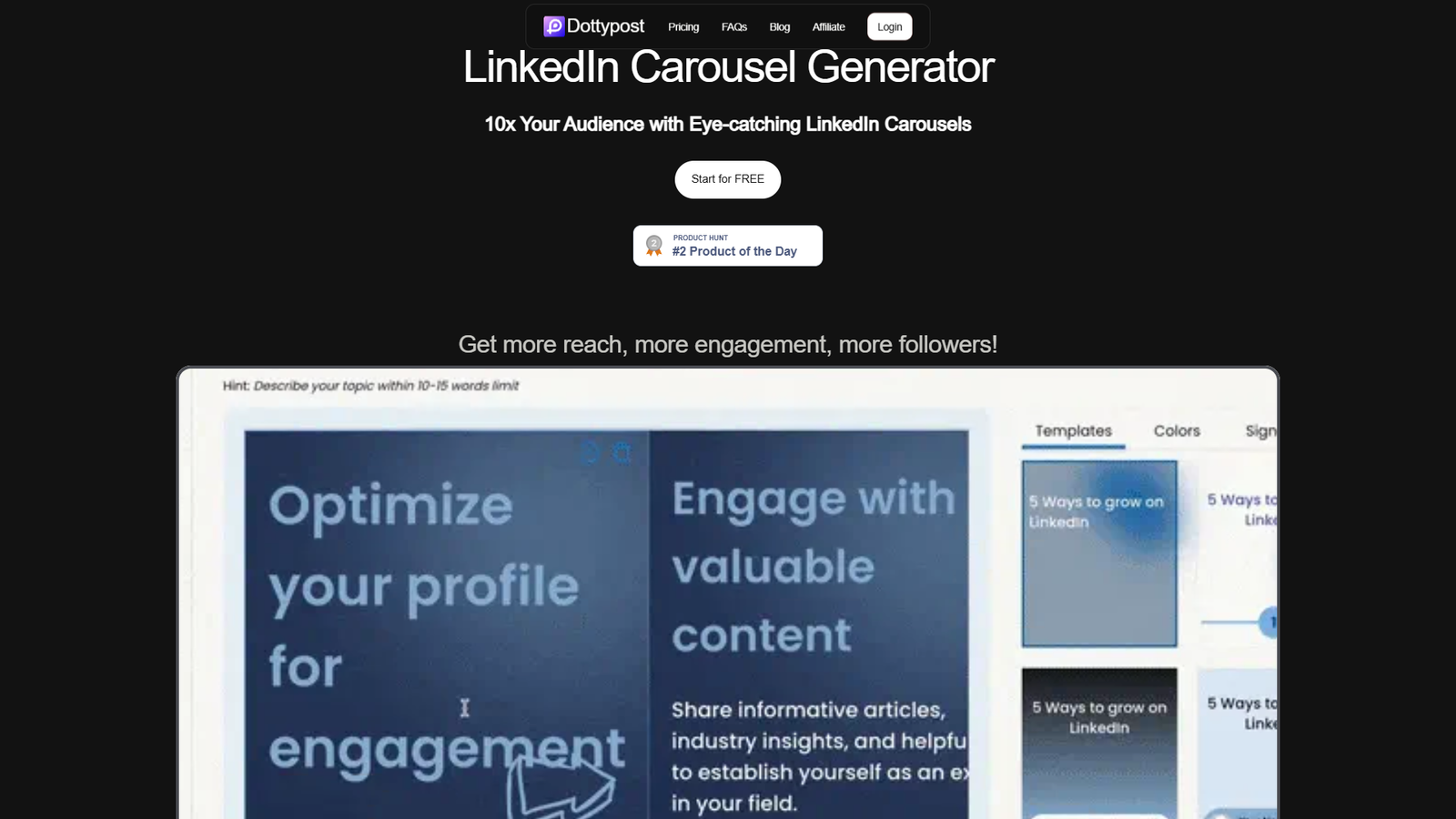 Dottypost LinkedIn Carousel Generator — интерфейс нейросети Dottypost LinkedIn Carousel Generator — интерфейс нейросети