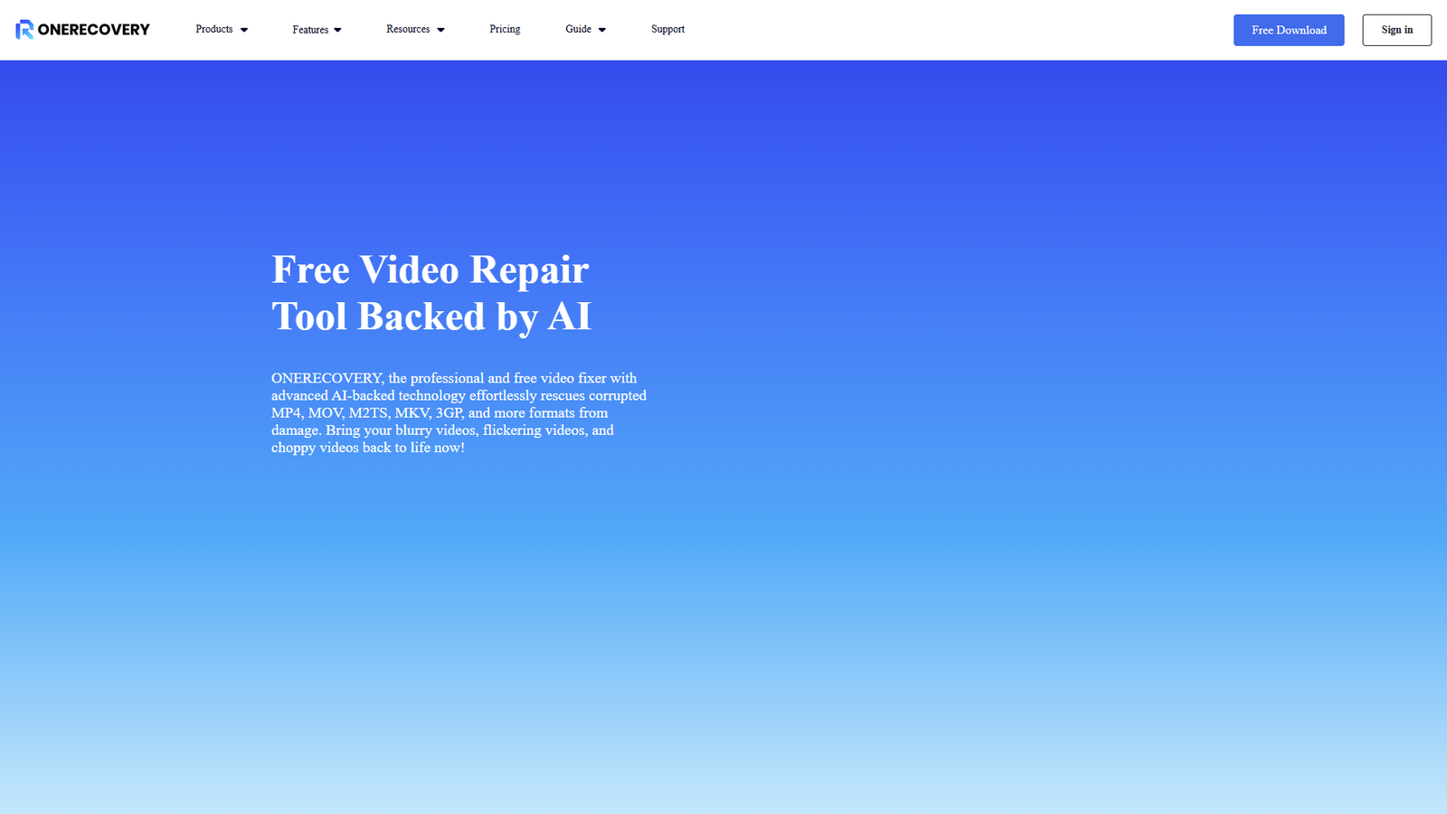 ONERECOVERY Free AI Video Repair — интерфейс нейросети ONERECOVERY Free AI Video Repair — интерфейс нейросети