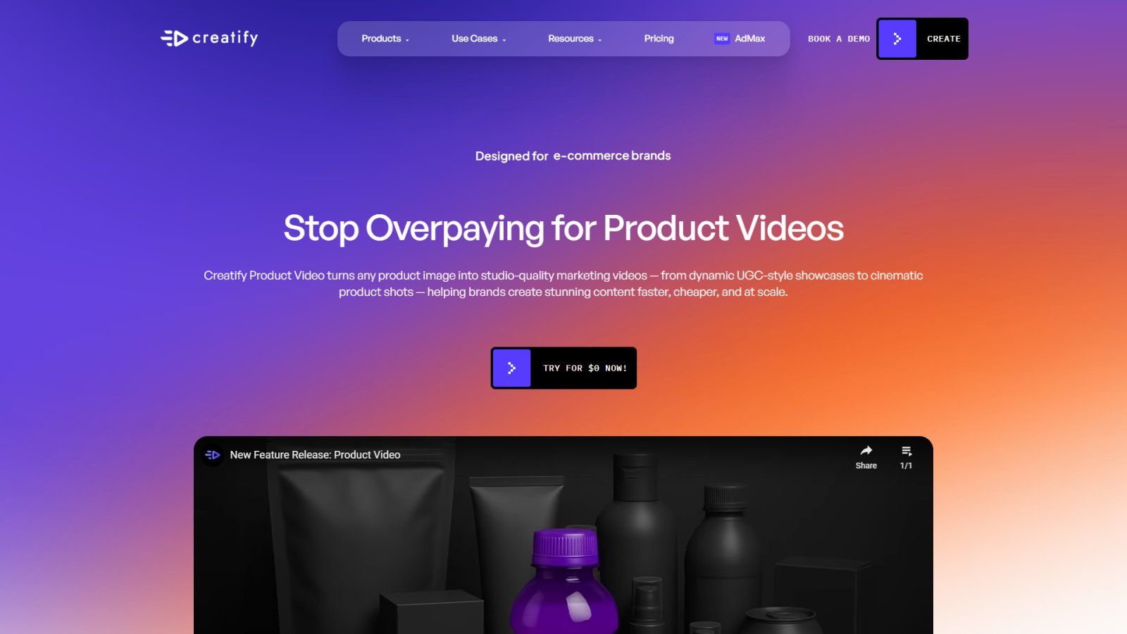 Creatify AI Product Video Generator нейросеть Главная страница