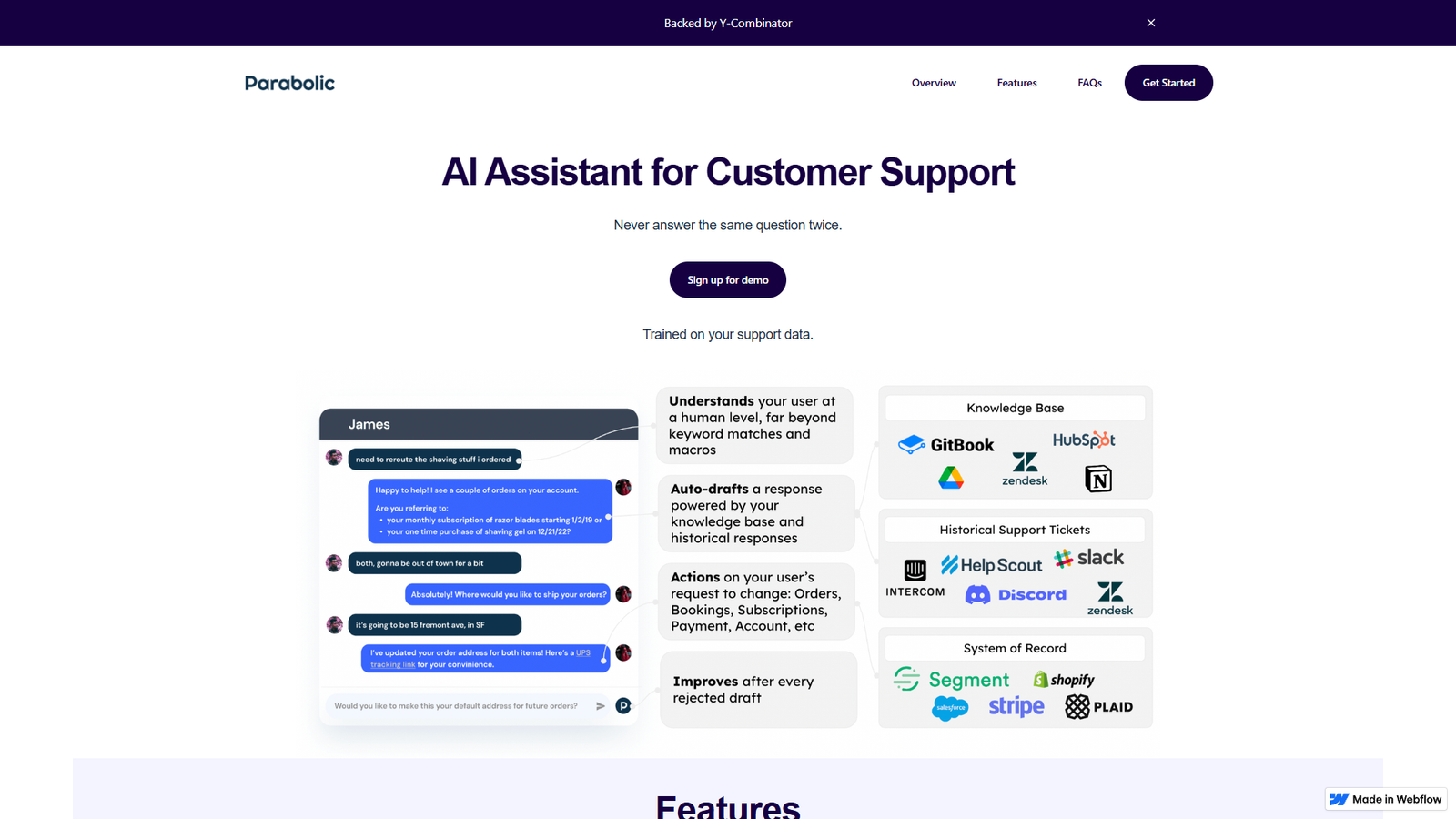 Parabolic AI Assistant for Customer Support — интерфейс нейросети Parabolic AI Assistant for Customer Support — интерфейс нейросети