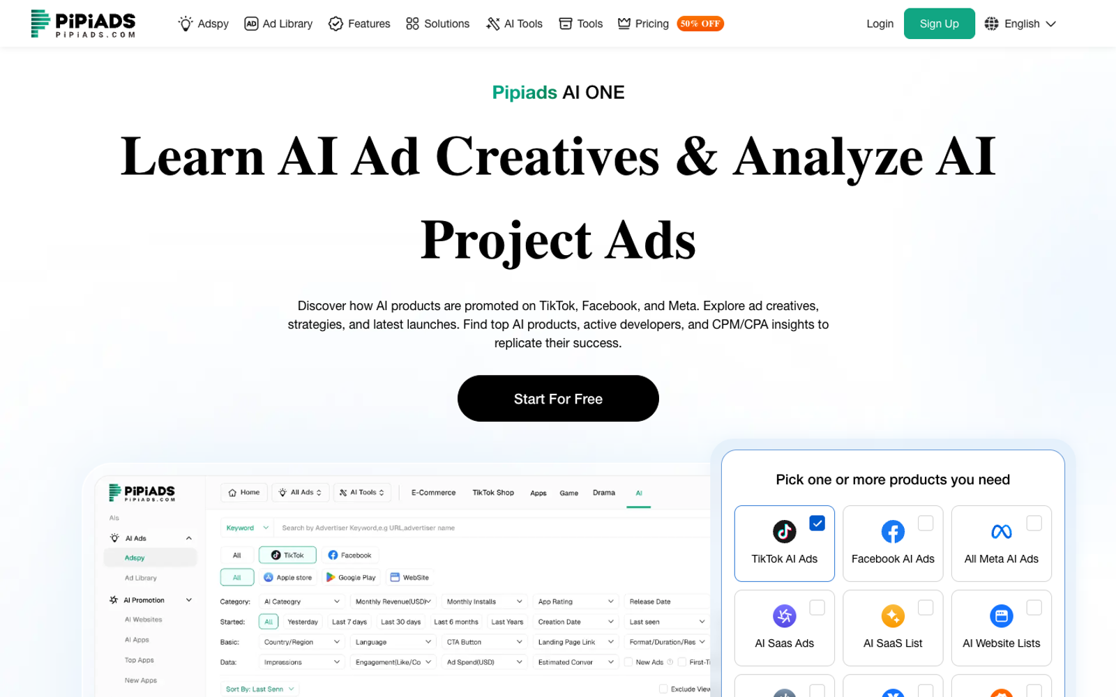 Pipiads AI SaaS Ad Creative Center — интерфейс нейросети Pipiads AI SaaS Ad Creative Center — интерфейс нейросети