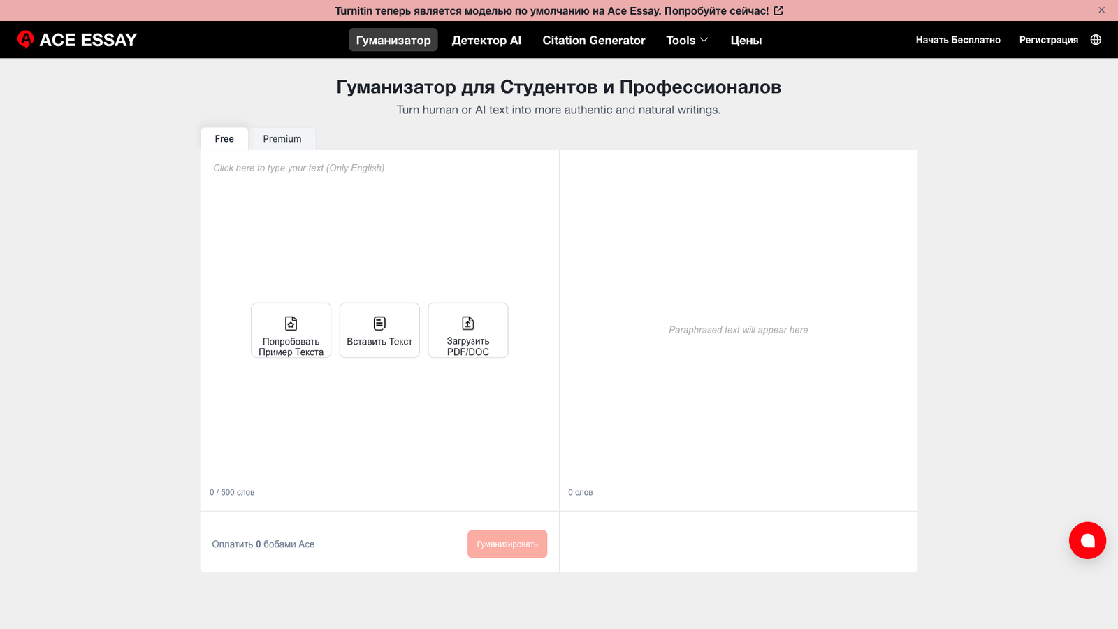 Ace Essay Humanizer — интерфейс нейросети Ace Essay Humanizer — интерфейс нейросети