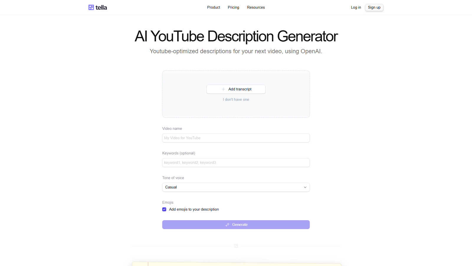 AI YouTube Description Generator — интерфейс нейросети AI YouTube Description Generator — интерфейс нейросети