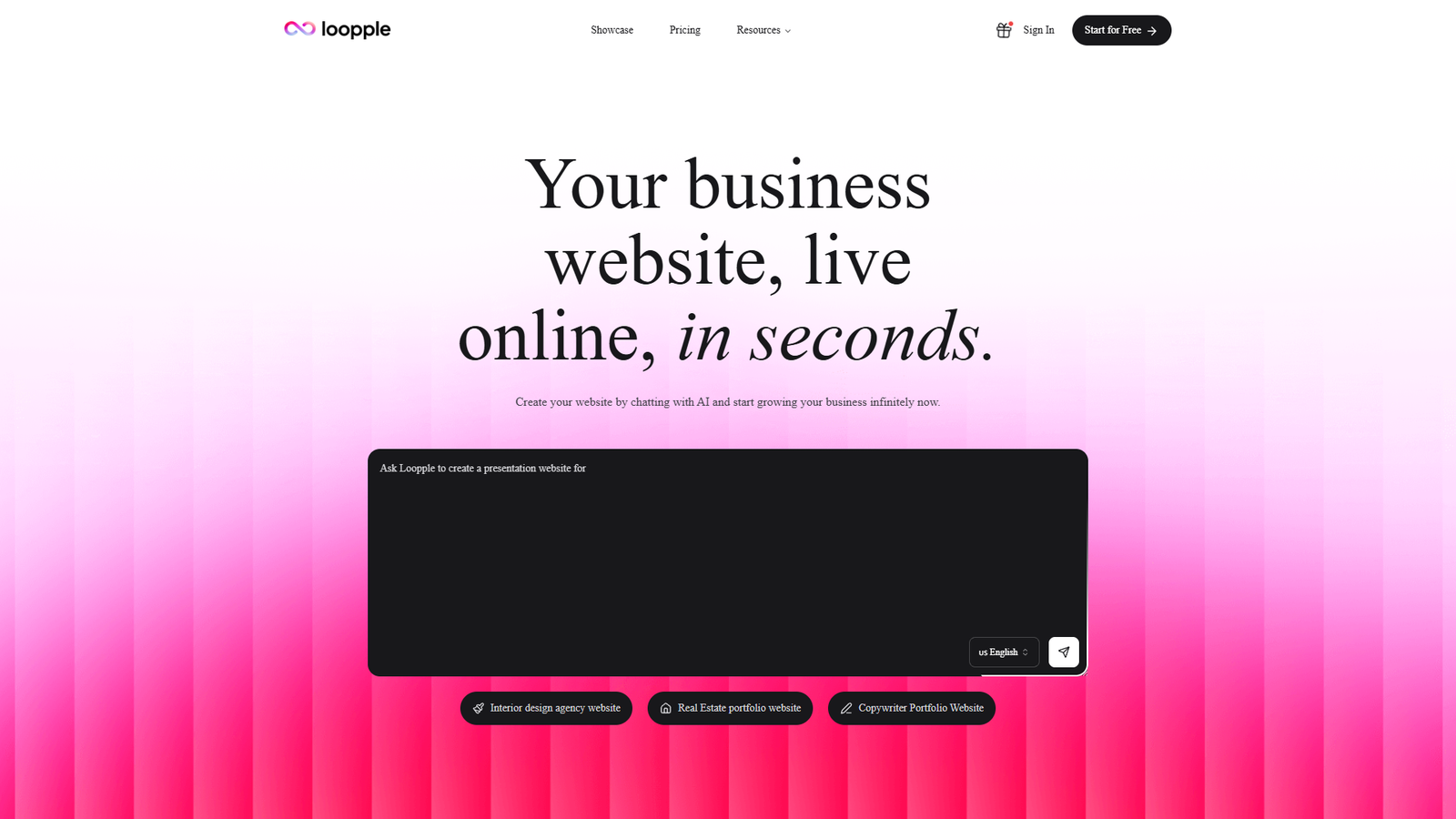 Loopple AI Website Builder — интерфейс нейросети Loopple AI Website Builder — интерфейс нейросети