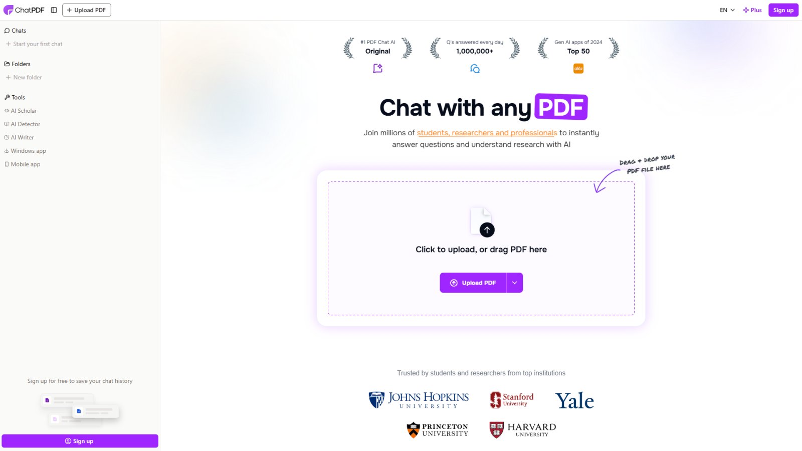 ChatPDF нейросеть Главная страница