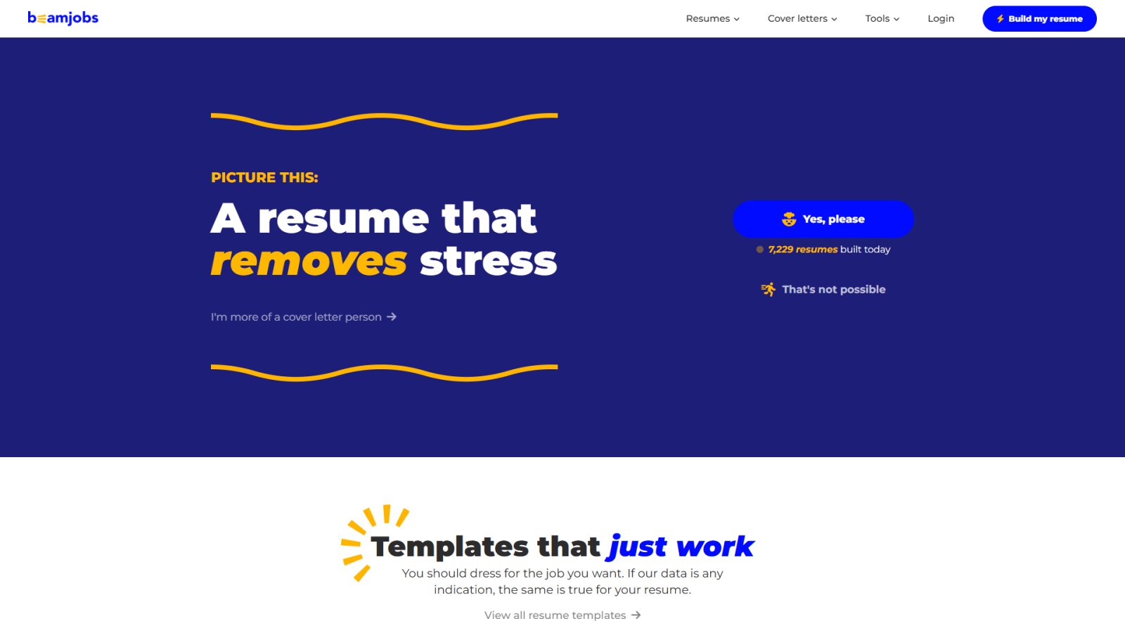 BeamJobs Resume Builder нейросеть Главная страница