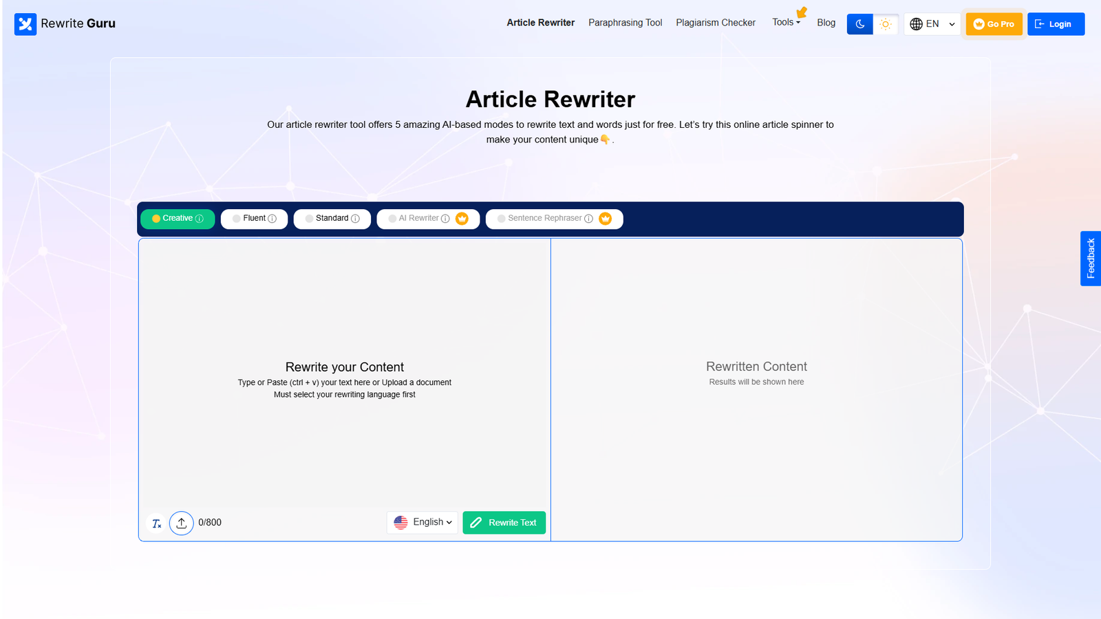 RewriteGuru Article Rewriter — интерфейс нейросети RewriteGuru Article Rewriter — интерфейс нейросети