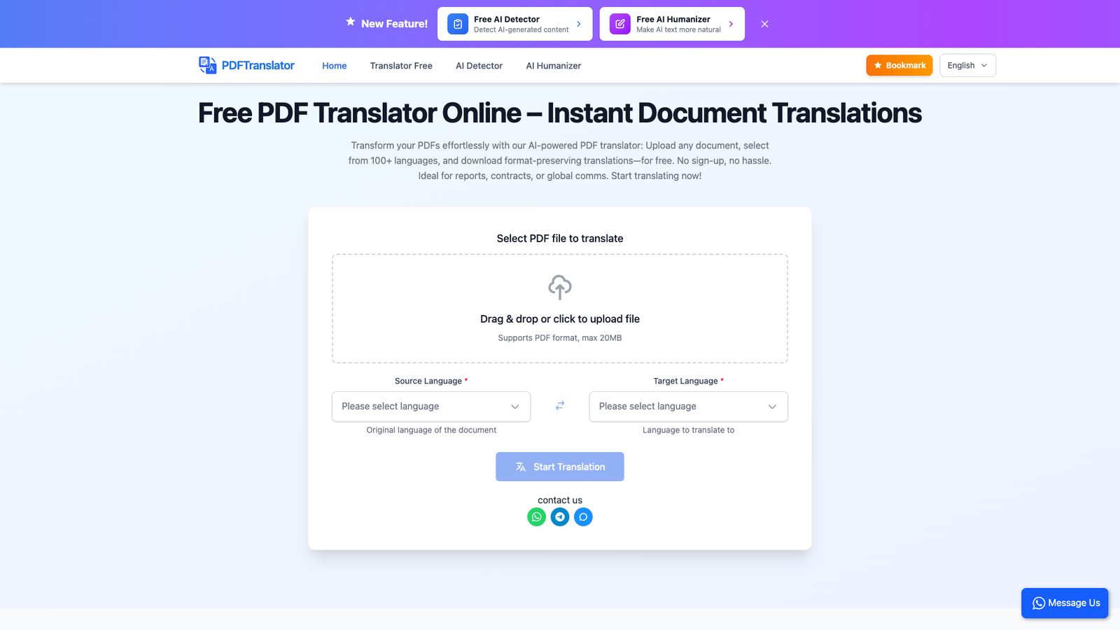 PDF Translator — интерфейс нейросети PDF Translator — интерфейс нейросети