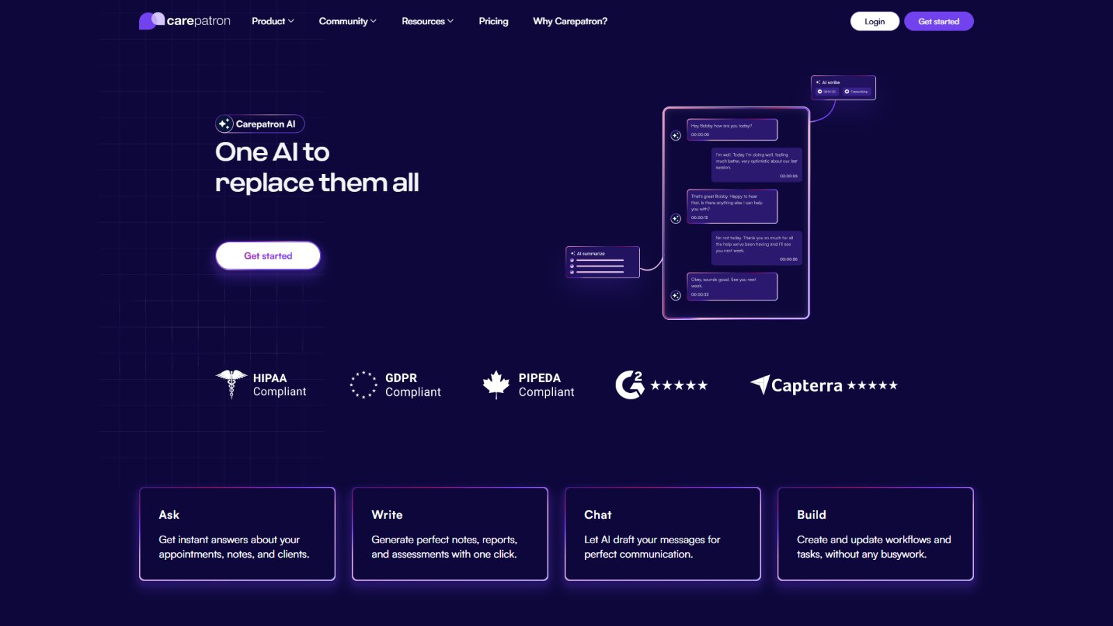 Carepatron нейросеть Главная страница