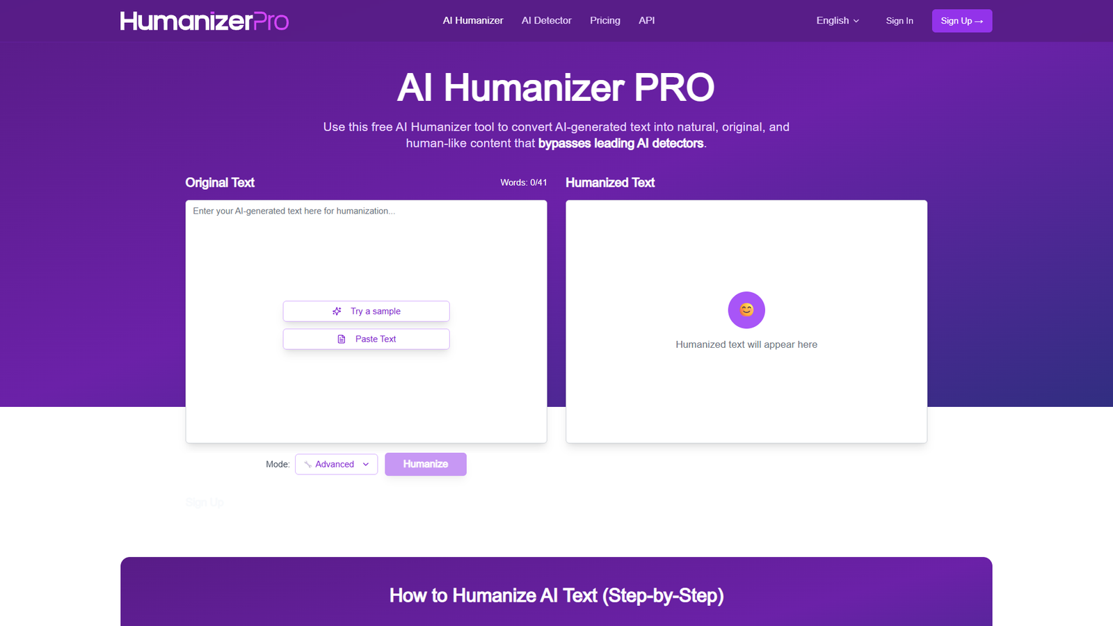 AI Humanizer PRO — интерфейс нейросети AI Humanizer PRO — интерфейс нейросети
