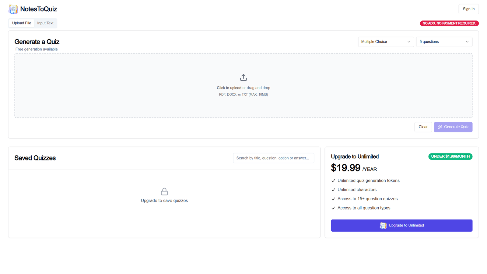 NotesToQuiz — интерфейс нейросети NotesToQuiz — интерфейс нейросети