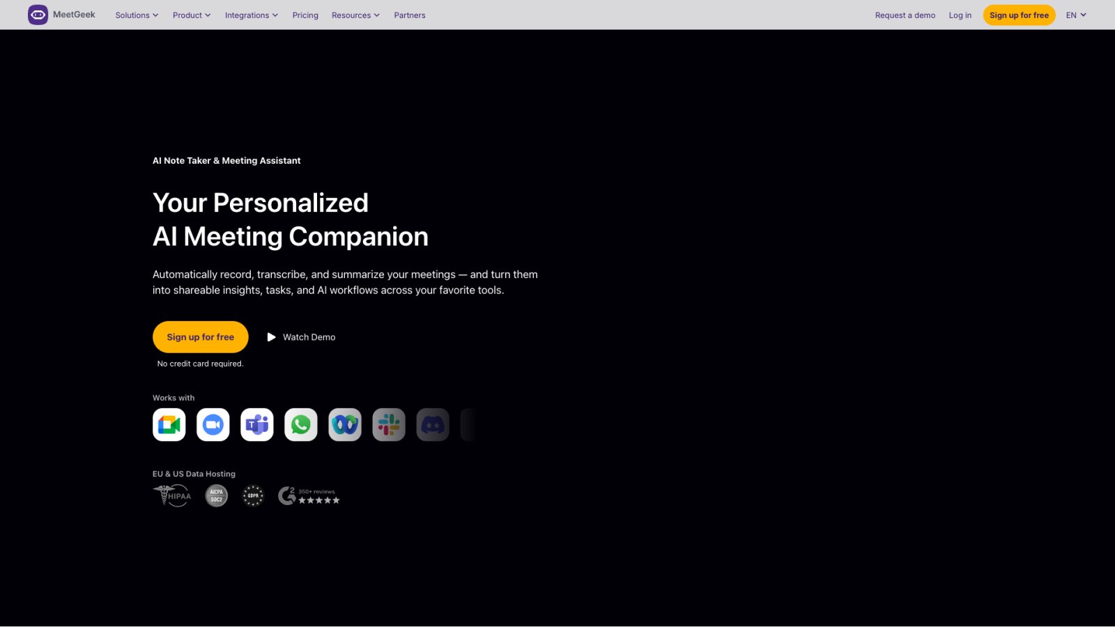 MeetGeek нейросеть Главная страница