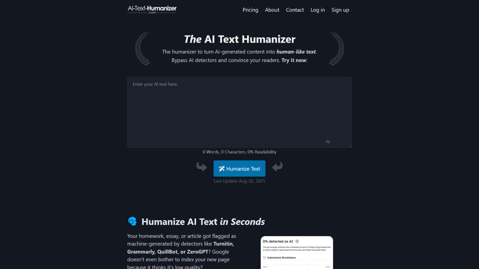 AI Text Humanizer нейросеть Главная страница