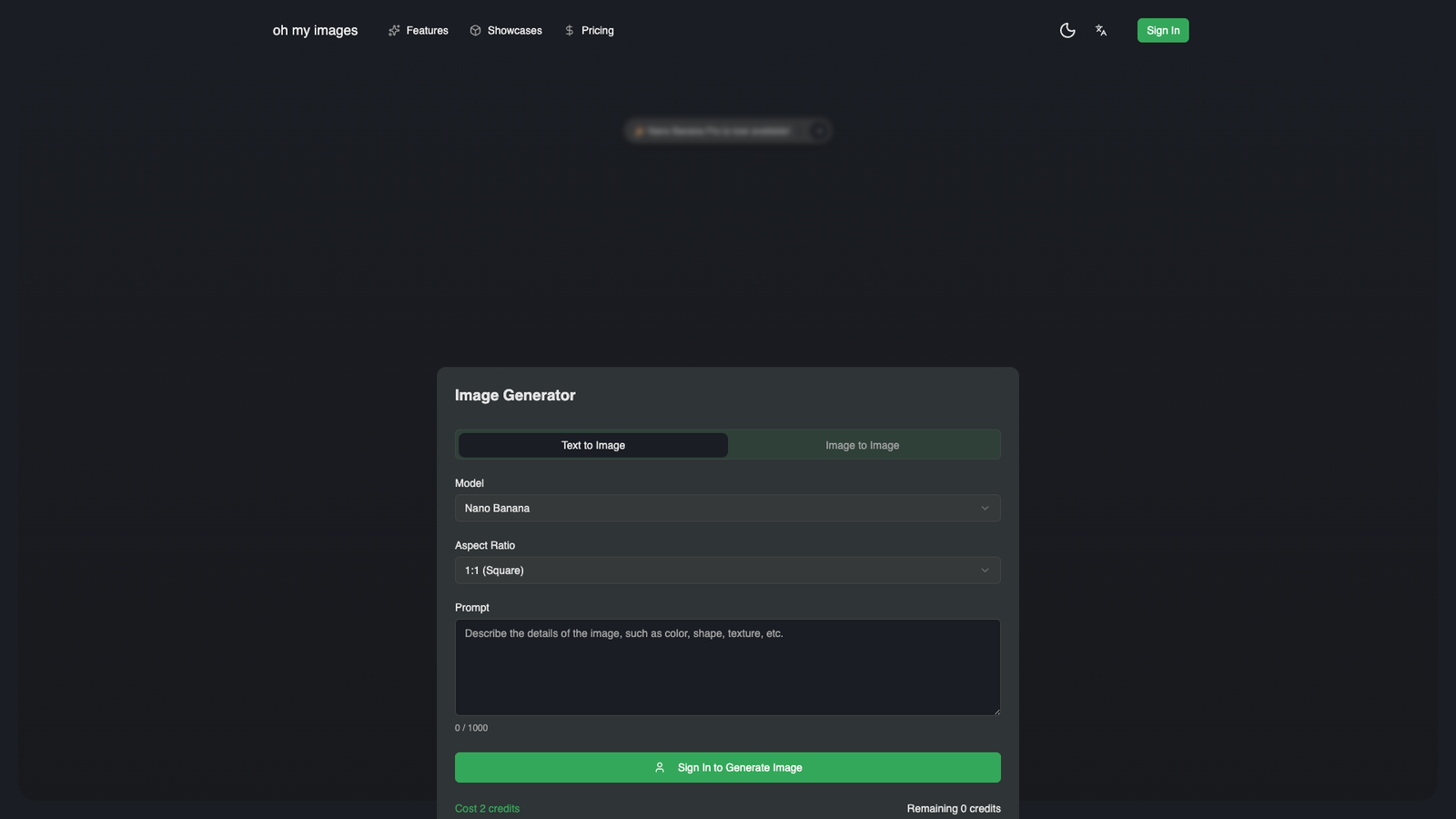 Oh My Images — интерфейс нейросети