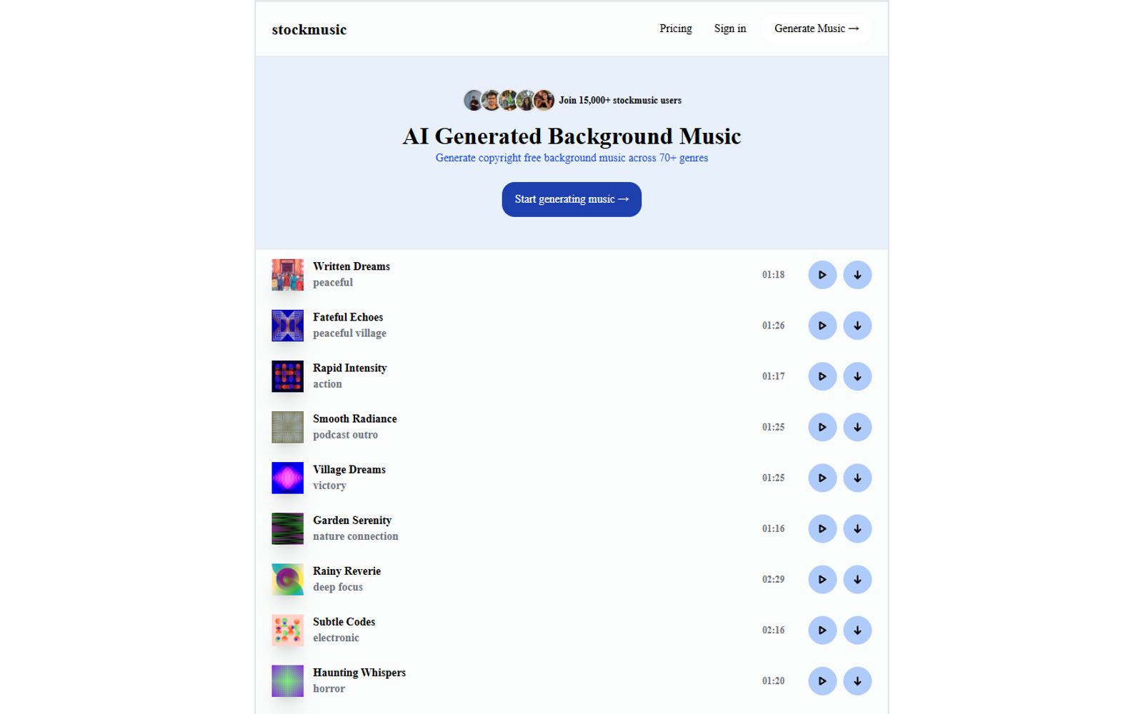 StockMusic — интерфейс нейросети StockMusic — интерфейс нейросети