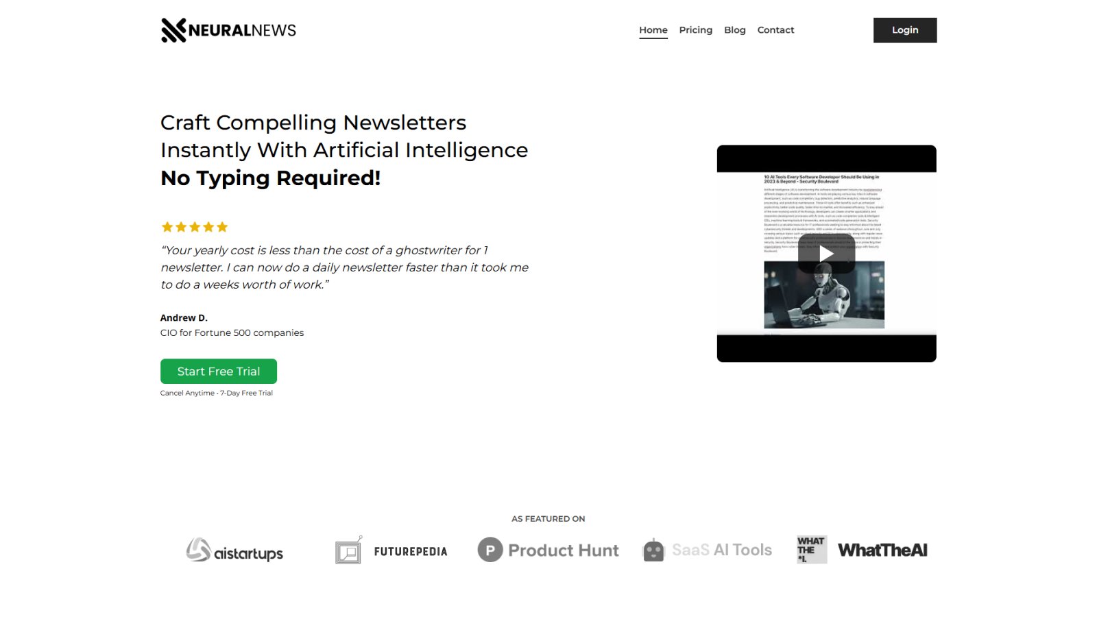 Neural Newsletters нейросеть Главная страница