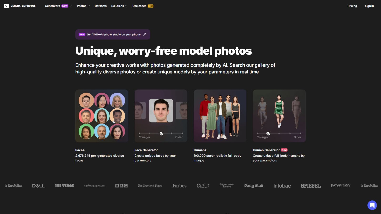 Generated Photos нейросеть Главная страница