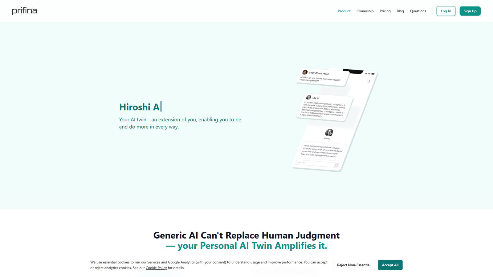 Hiroshi AI — Personal AI Twin от Prifina — интерфейс нейросети Hiroshi AI — Personal AI Twin от Prifina — интерфейс нейросети