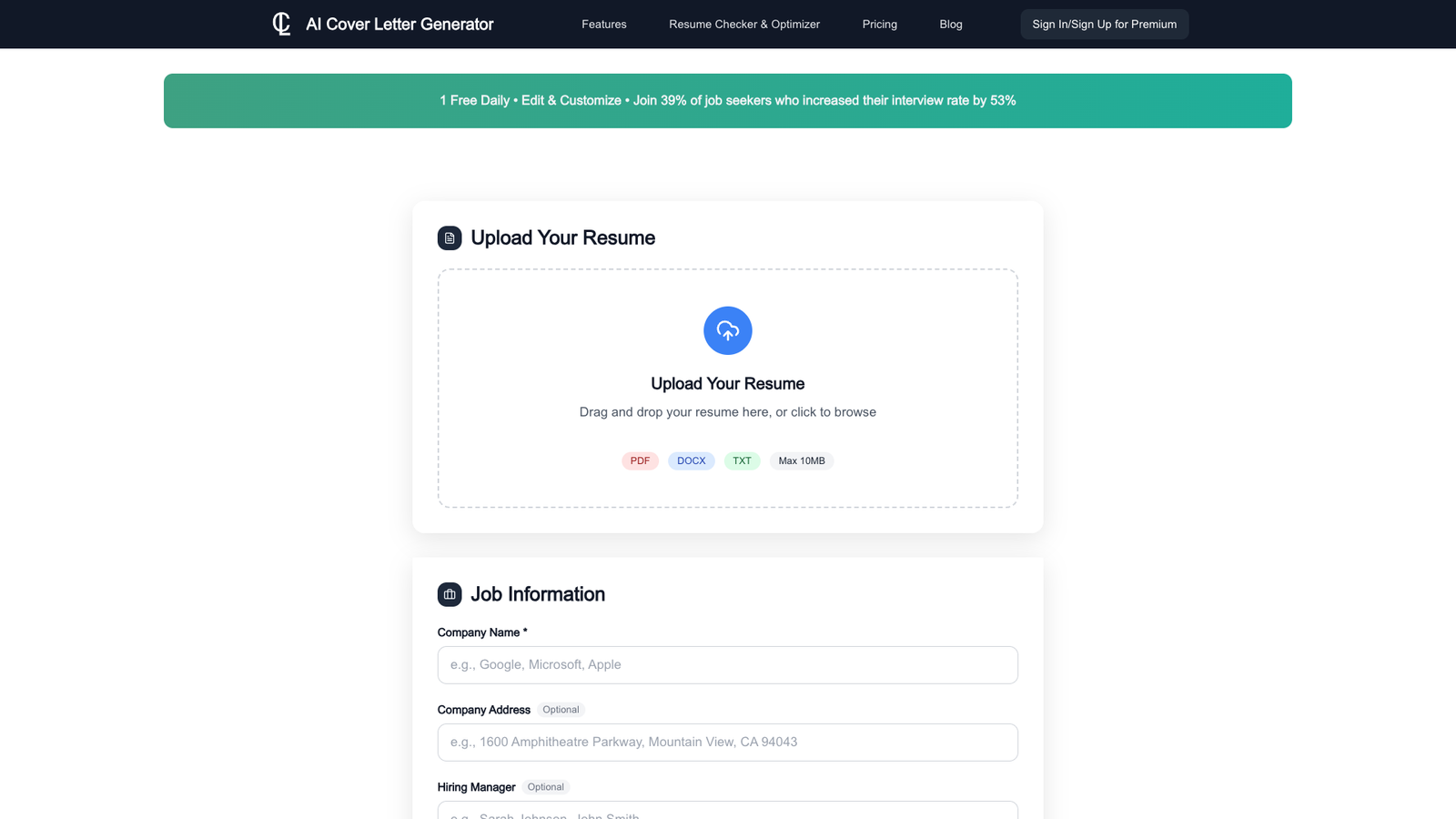 AI Cover Letter Generator — интерфейс нейросети AI Cover Letter Generator — интерфейс нейросети
