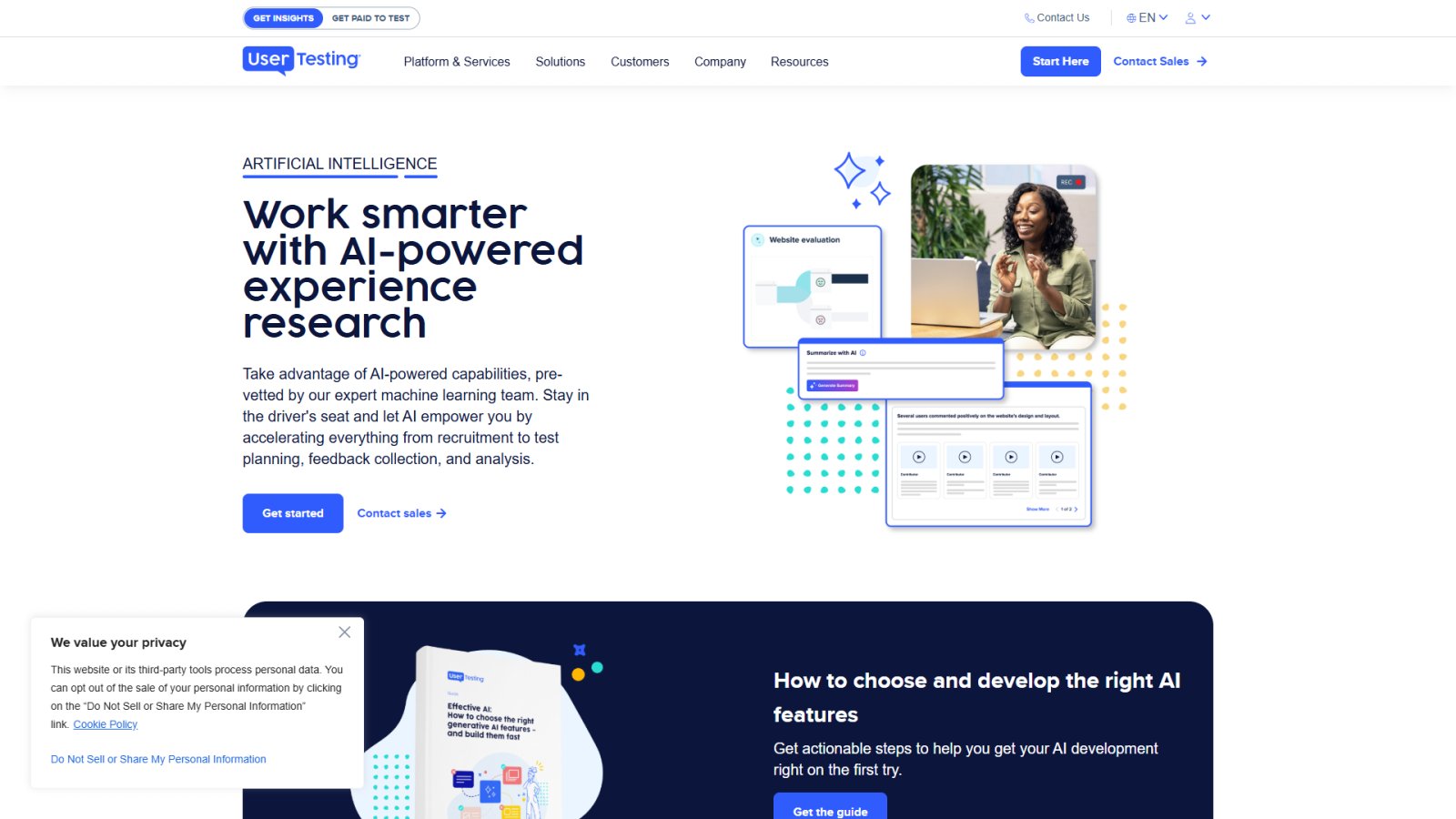 UserTesting AI нейросеть Главная страница