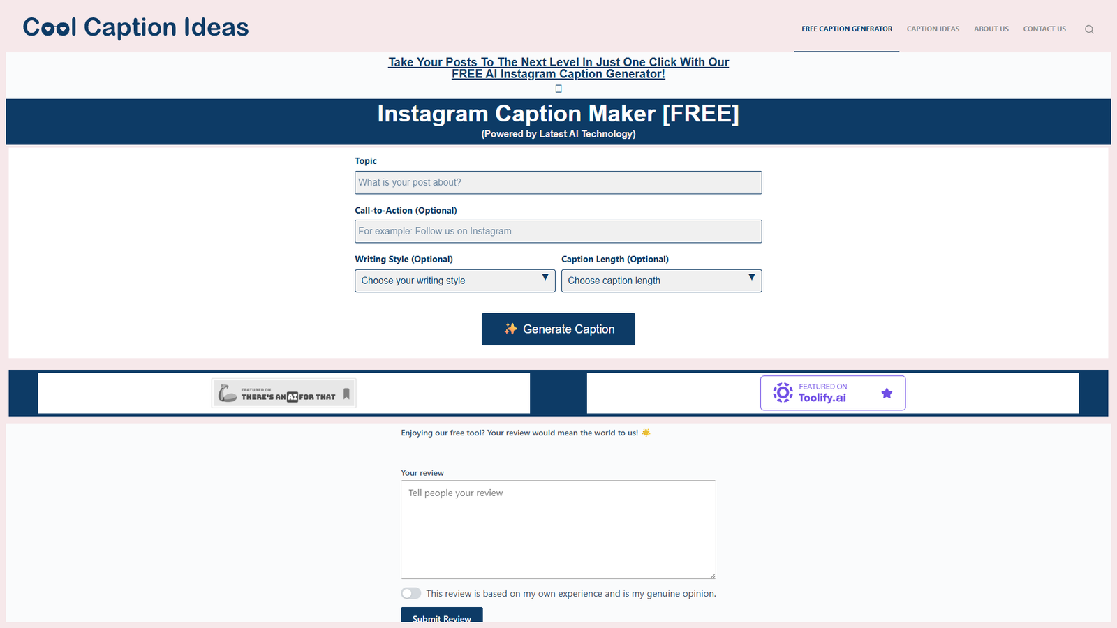 Cool Caption Ideas — интерфейс нейросети Cool Caption Ideas — интерфейс нейросети