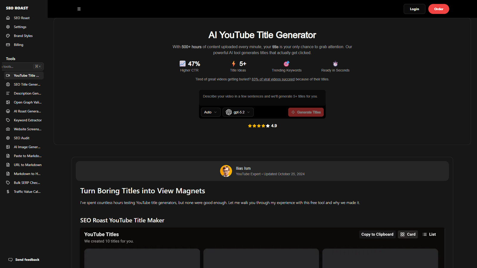 FREE AI YouTube Title Generator — интерфейс нейросети FREE AI YouTube Title Generator — интерфейс нейросети