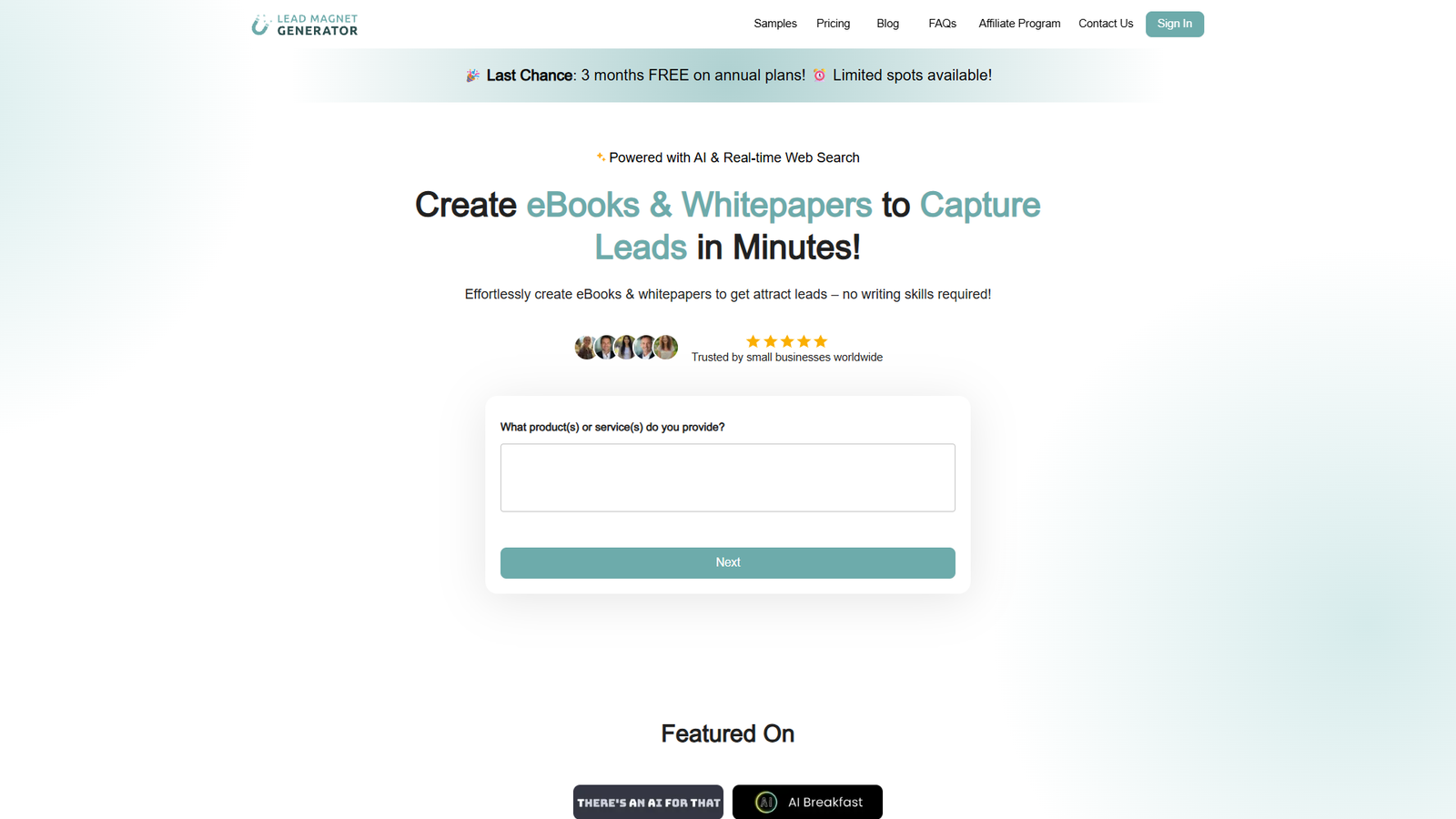 Lead Magnet Generator — интерфейс нейросети Lead Magnet Generator — интерфейс нейросети