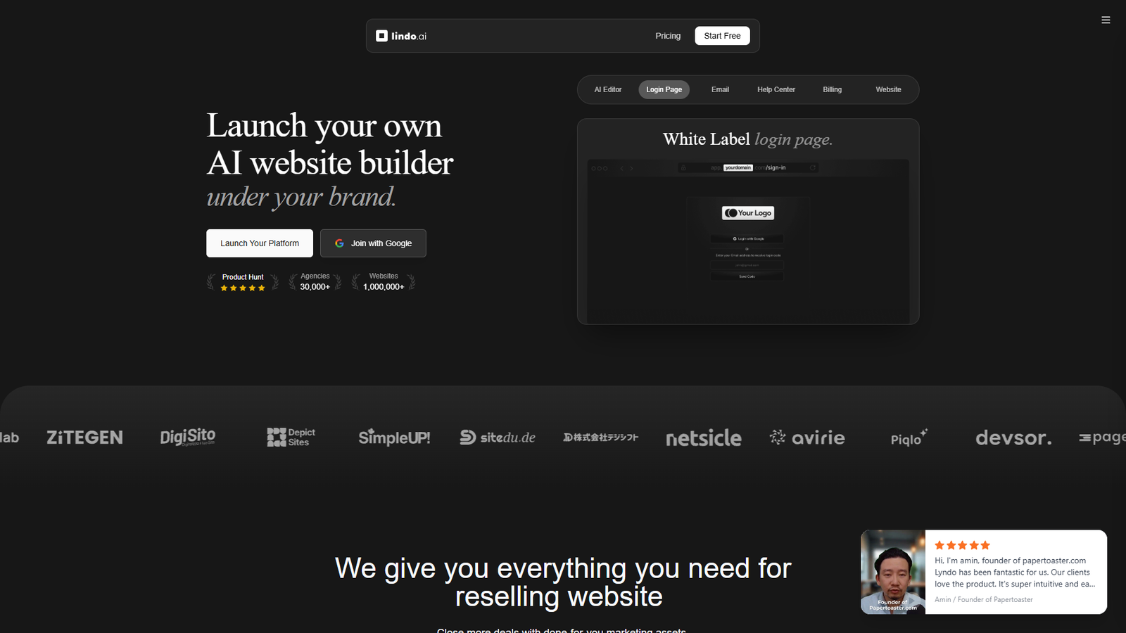 Lindo.ai — White Label AI Website Builder — интерфейс нейросети Lindo.ai — White Label AI Website Builder — интерфейс нейросети