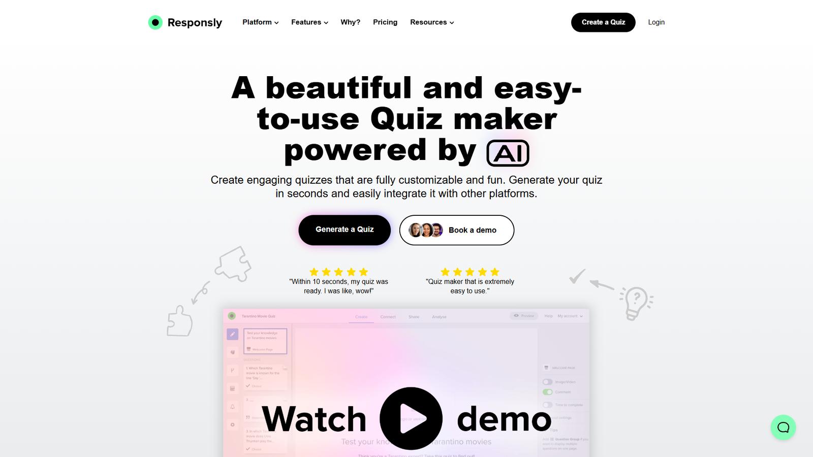 Responsly AI Quiz Generator — интерфейс нейросети Responsly AI Quiz Generator — интерфейс нейросети