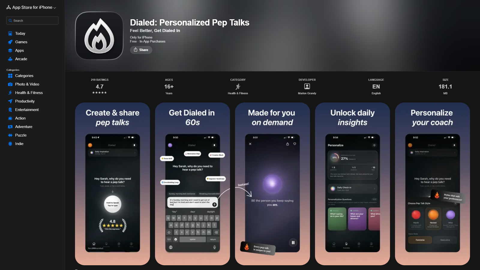 Dialed Personalized Pep Talks — интерфейс нейросети Dialed Personalized Pep Talks — интерфейс нейросети