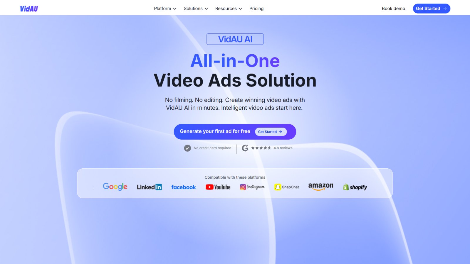 VidAU нейросеть Главная страница