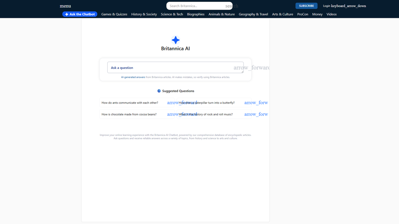 Britannica AI Chatbot — интерфейс нейросети Britannica AI Chatbot — интерфейс нейросети