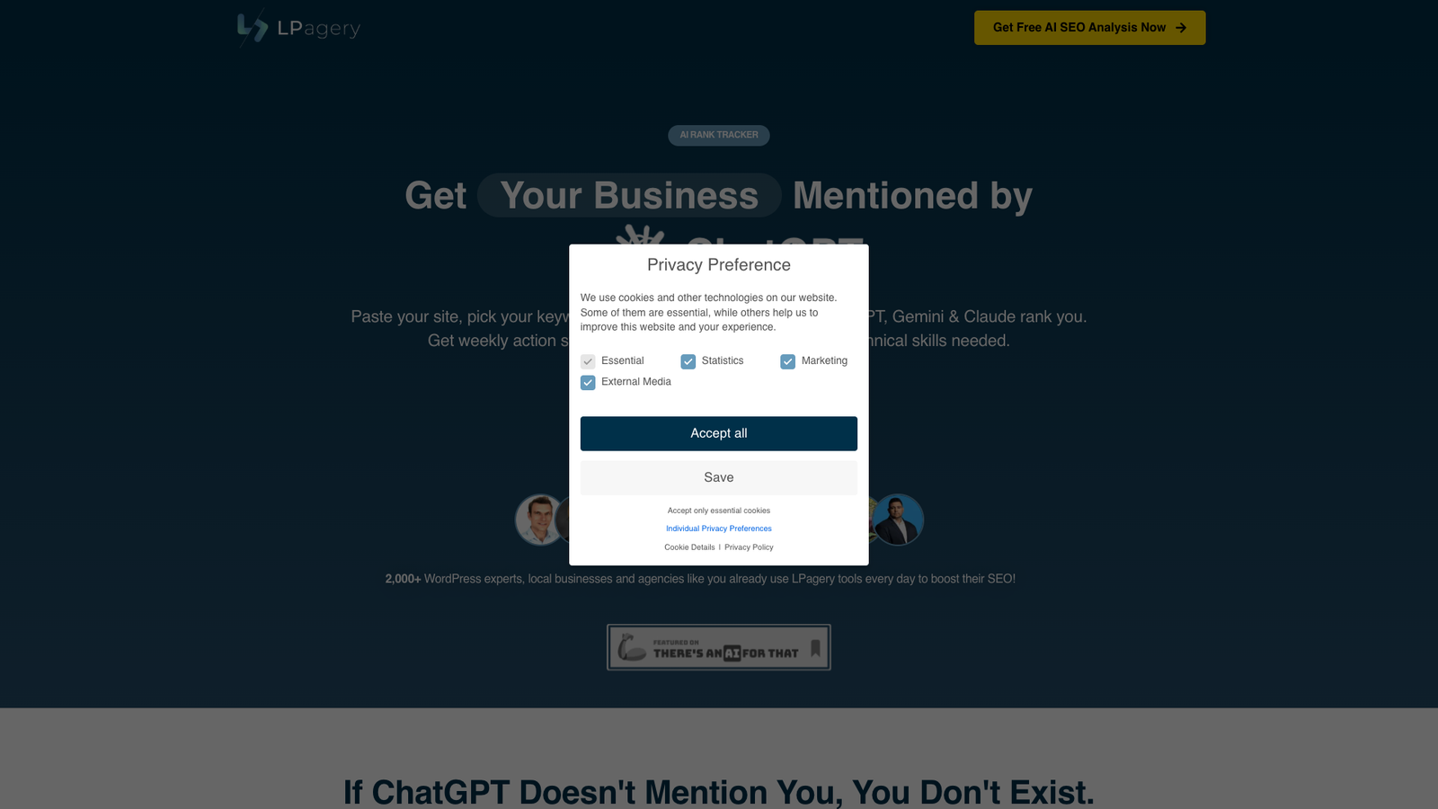 LPagery AI Rank Tracker — интерфейс нейросети
