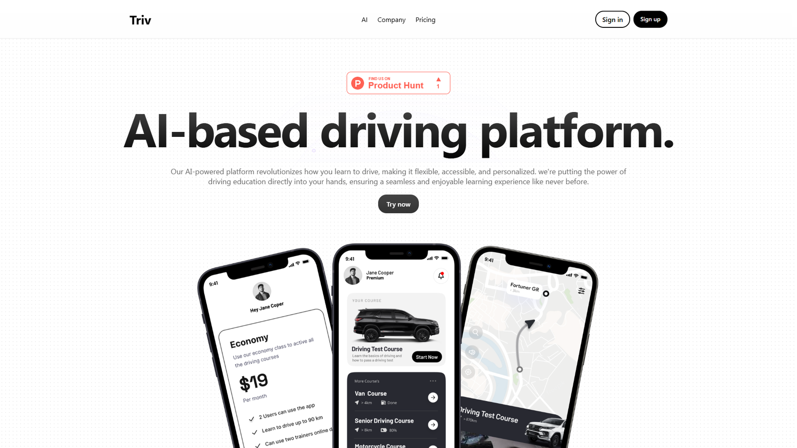 Triv 2.0 — AI-платформа обучения вождению — интерфейс нейросети Triv 2.0 — AI-платформа обучения вождению — интерфейс нейросети