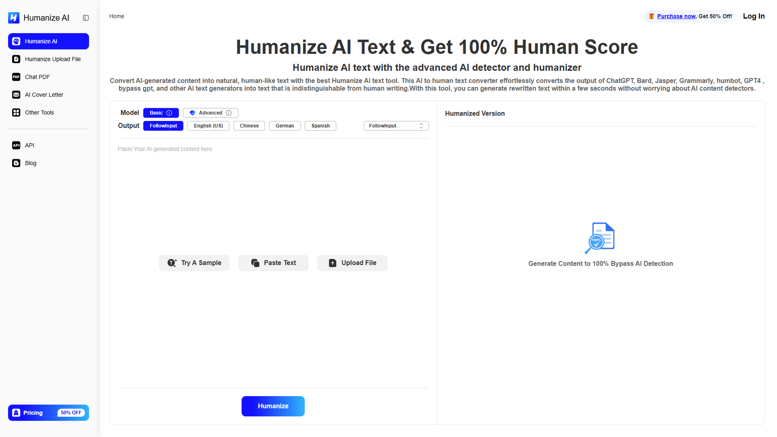 Humanize AI — интерфейс нейросети Humanize AI — интерфейс нейросети