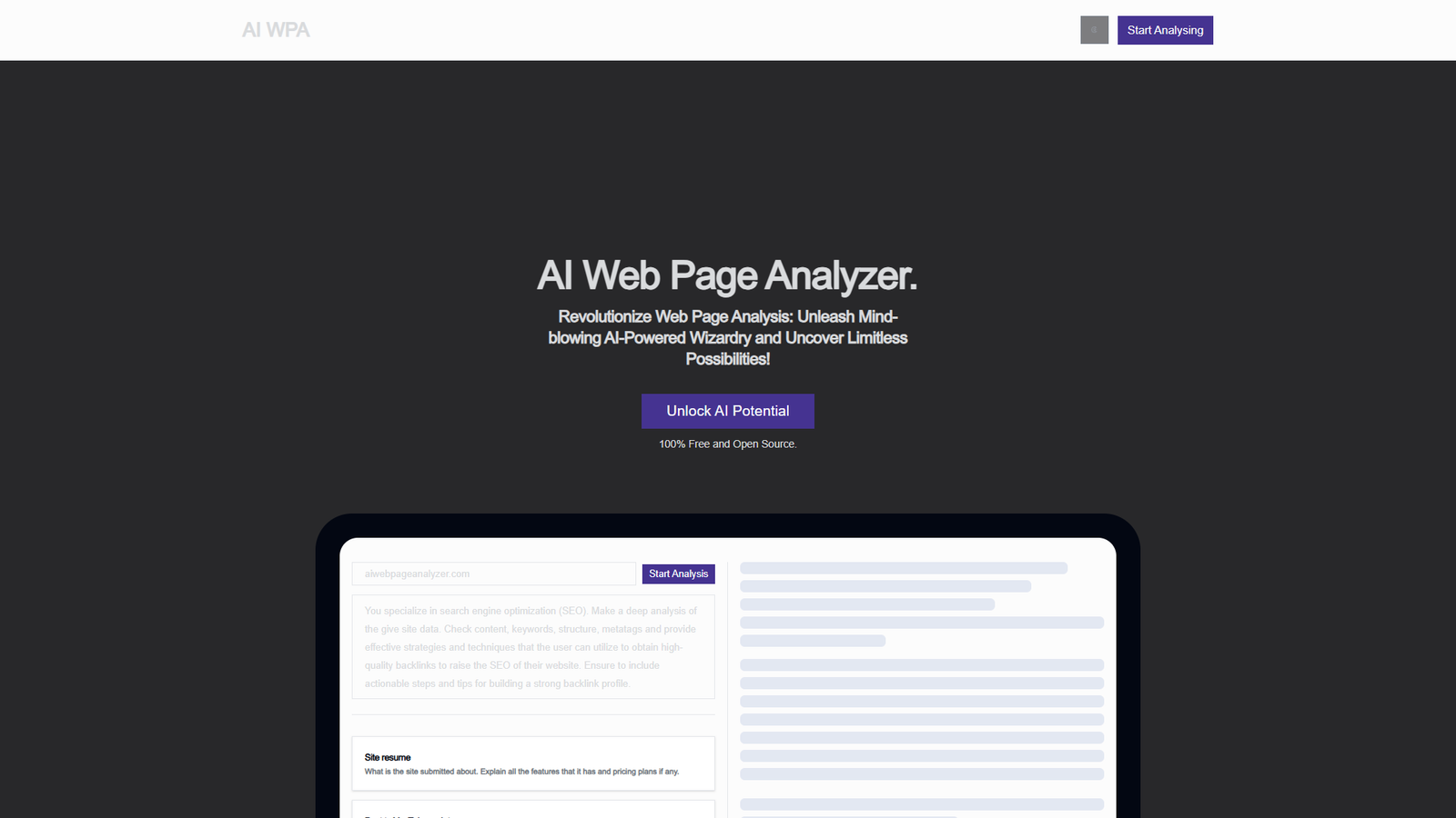 AI Web Page Analyzer — интерфейс нейросети AI Web Page Analyzer — интерфейс нейросети
